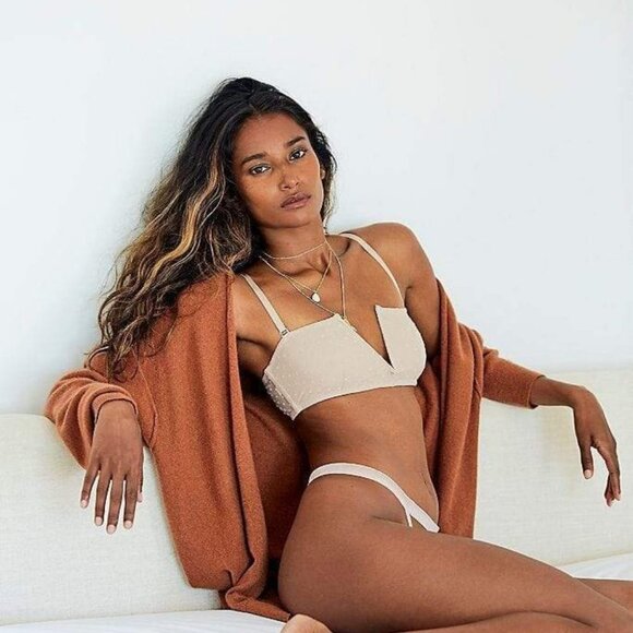 NWT Free People Sierra Swiss Dot Tan Mesh Bandeau Tan Beige Size Small Bohemian‎ - Picture 2 of 2